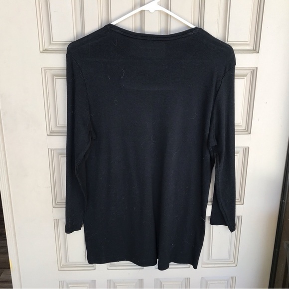 Croft & Barrow Tee Shirt Round Neck Blk SzL Beaded Neckline 3/4 Sleeves Nice - Picture 2 of 7